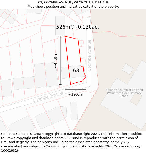 63, COOMBE AVENUE, WEYMOUTH, DT4 7TP: Plot and title map