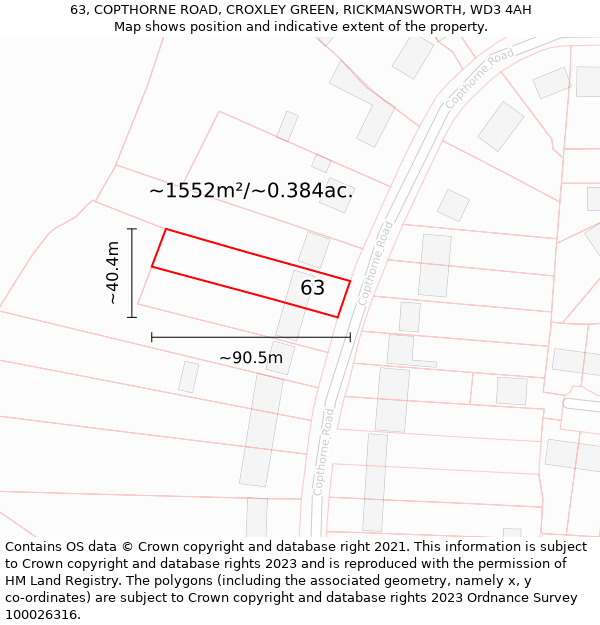 63, COPTHORNE ROAD, CROXLEY GREEN, RICKMANSWORTH, WD3 4AH: Plot and title map