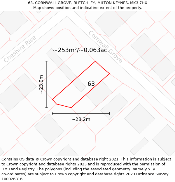 63, CORNWALL GROVE, BLETCHLEY, MILTON KEYNES, MK3 7HX: Plot and title map