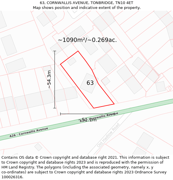 63, CORNWALLIS AVENUE, TONBRIDGE, TN10 4ET: Plot and title map