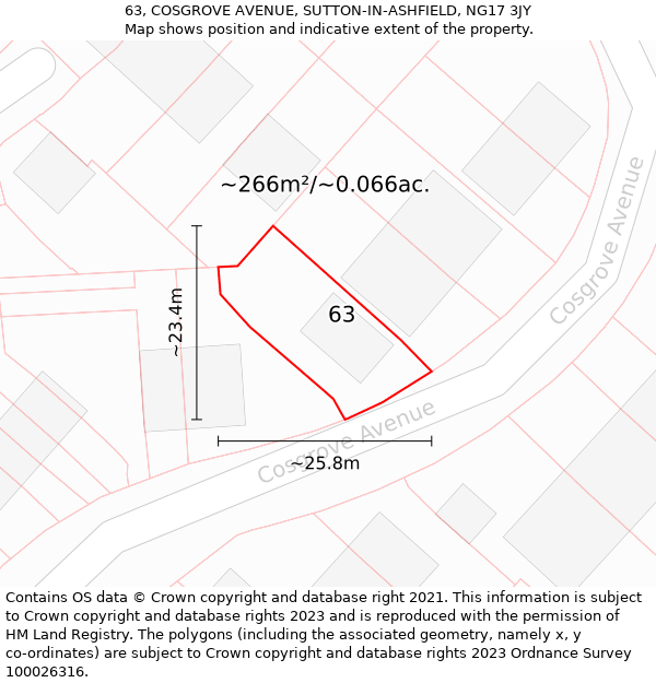 63, COSGROVE AVENUE, SUTTON-IN-ASHFIELD, NG17 3JY: Plot and title map