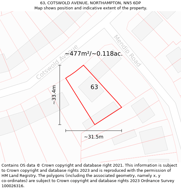63, COTSWOLD AVENUE, NORTHAMPTON, NN5 6DP: Plot and title map