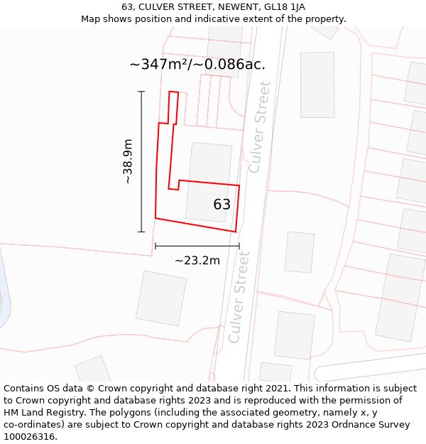 63, CULVER STREET, NEWENT, GL18 1JA: Plot and title map