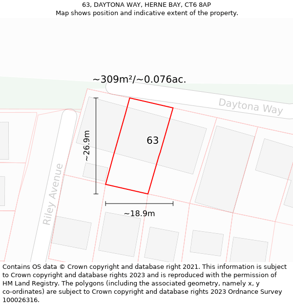 63, DAYTONA WAY, HERNE BAY, CT6 8AP: Plot and title map