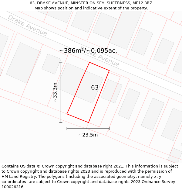 63, DRAKE AVENUE, MINSTER ON SEA, SHEERNESS, ME12 3RZ: Plot and title map