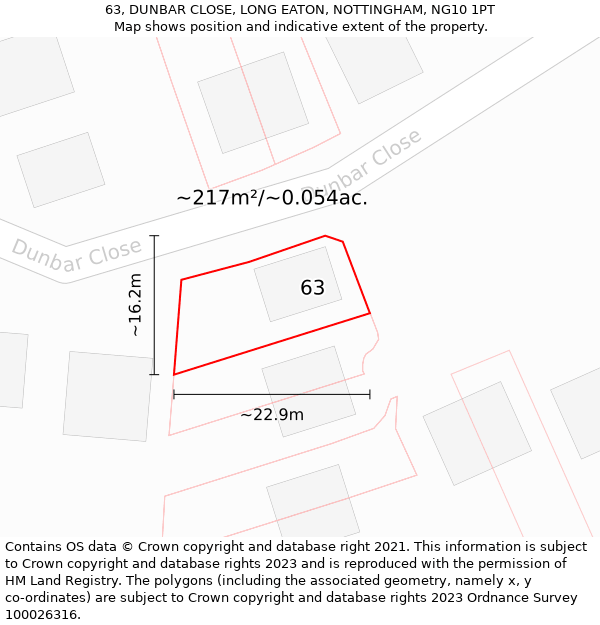 63, DUNBAR CLOSE, LONG EATON, NOTTINGHAM, NG10 1PT: Plot and title map