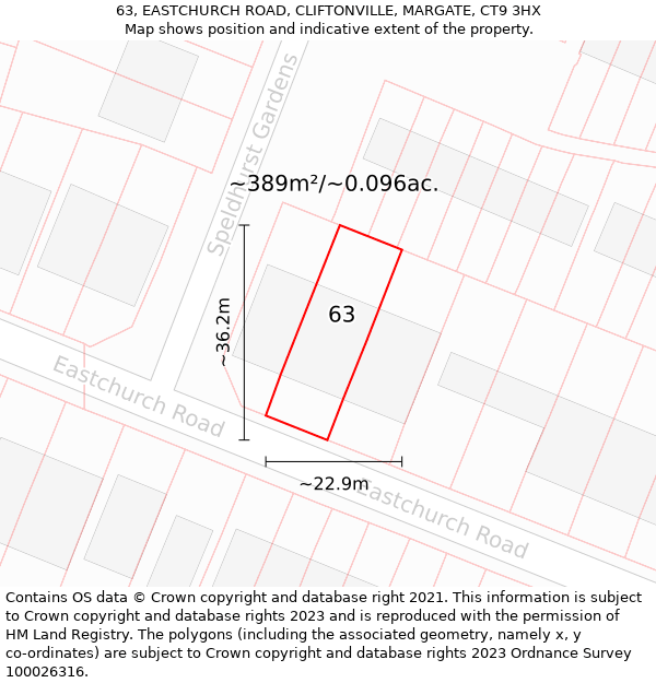 63, EASTCHURCH ROAD, CLIFTONVILLE, MARGATE, CT9 3HX: Plot and title map