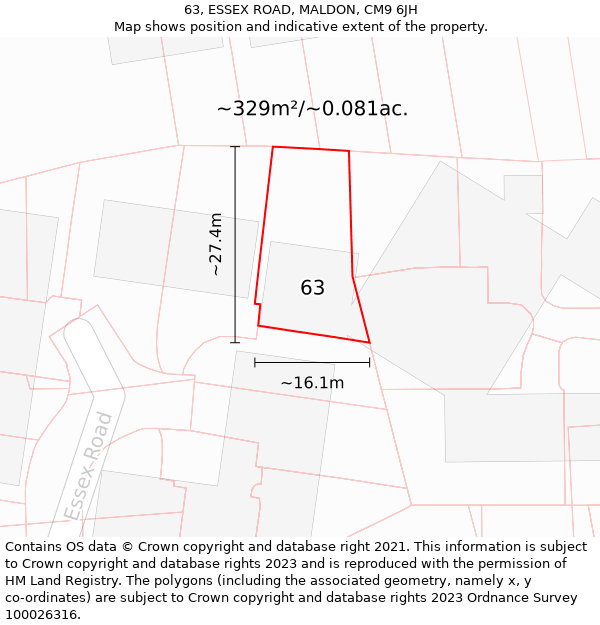 63, ESSEX ROAD, MALDON, CM9 6JH: Plot and title map