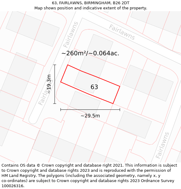 63, FAIRLAWNS, BIRMINGHAM, B26 2DT: Plot and title map