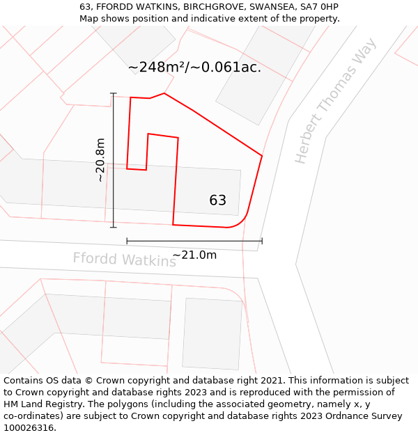 63, FFORDD WATKINS, BIRCHGROVE, SWANSEA, SA7 0HP: Plot and title map