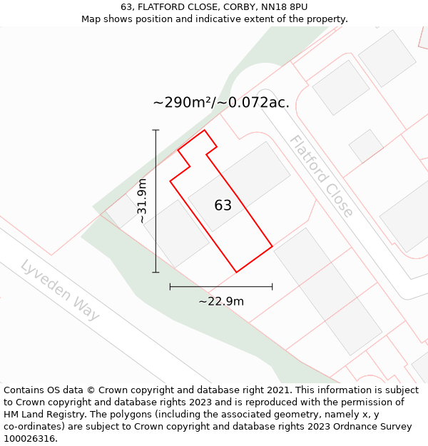 63, FLATFORD CLOSE, CORBY, NN18 8PU: Plot and title map