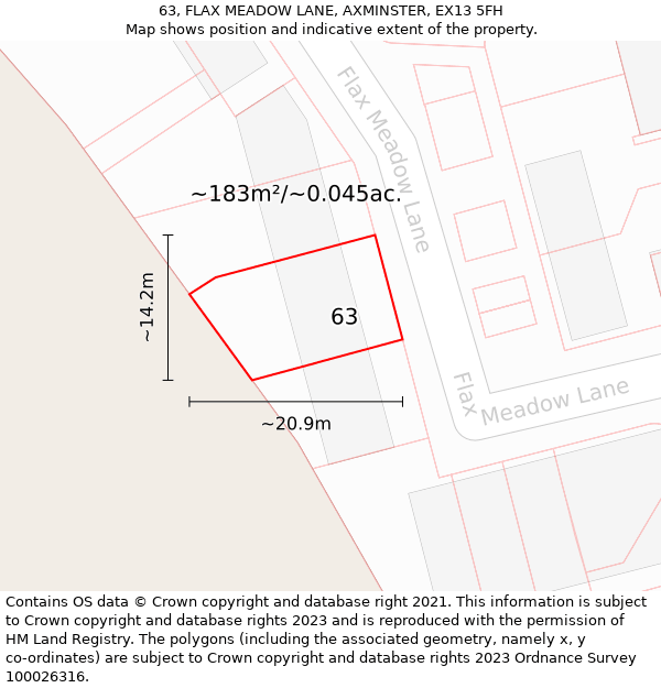 63, FLAX MEADOW LANE, AXMINSTER, EX13 5FH: Plot and title map