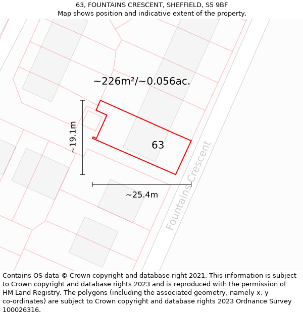 63, FOUNTAINS CRESCENT, SHEFFIELD, S5 9BF: Plot and title map