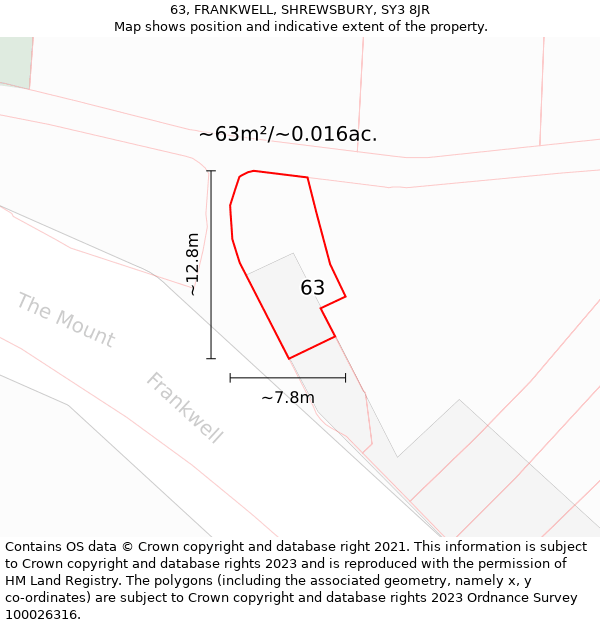 63, FRANKWELL, SHREWSBURY, SY3 8JR: Plot and title map