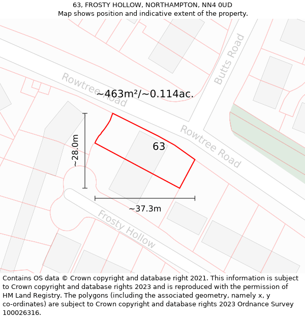 63, FROSTY HOLLOW, NORTHAMPTON, NN4 0UD: Plot and title map