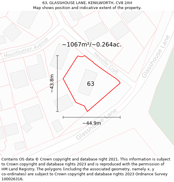 63, GLASSHOUSE LANE, KENILWORTH, CV8 2AH: Plot and title map