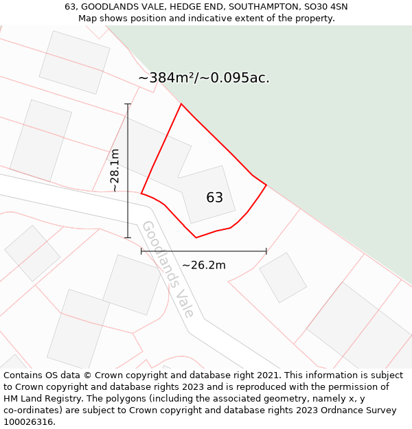 63, GOODLANDS VALE, HEDGE END, SOUTHAMPTON, SO30 4SN: Plot and title map