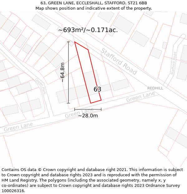 63, GREEN LANE, ECCLESHALL, STAFFORD, ST21 6BB: Plot and title map