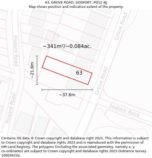 63, GROVE ROAD, GOSPORT, PO12 4JJ: Plot and title map