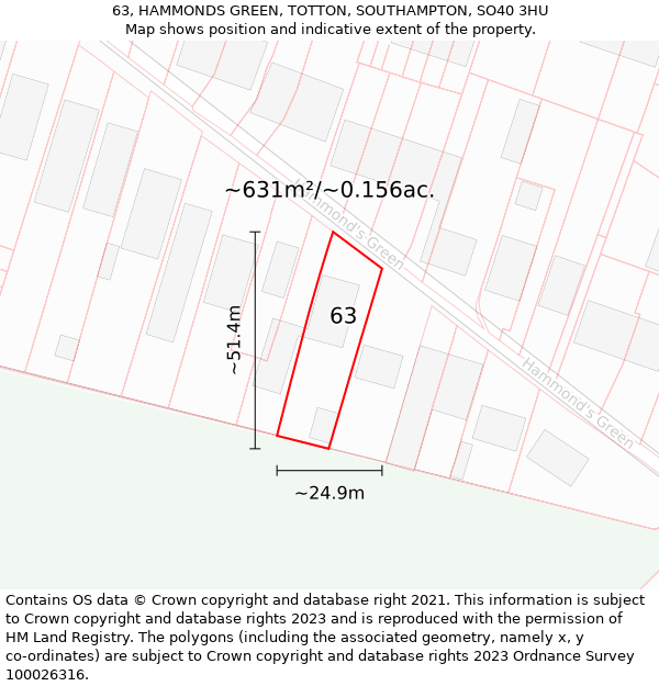 63, HAMMONDS GREEN, TOTTON, SOUTHAMPTON, SO40 3HU: Plot and title map