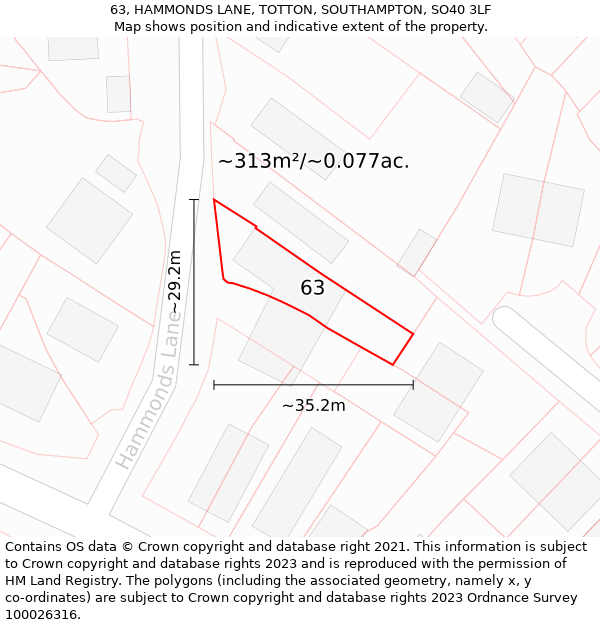 63, HAMMONDS LANE, TOTTON, SOUTHAMPTON, SO40 3LF: Plot and title map