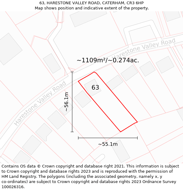 63, HARESTONE VALLEY ROAD, CATERHAM, CR3 6HP: Plot and title map