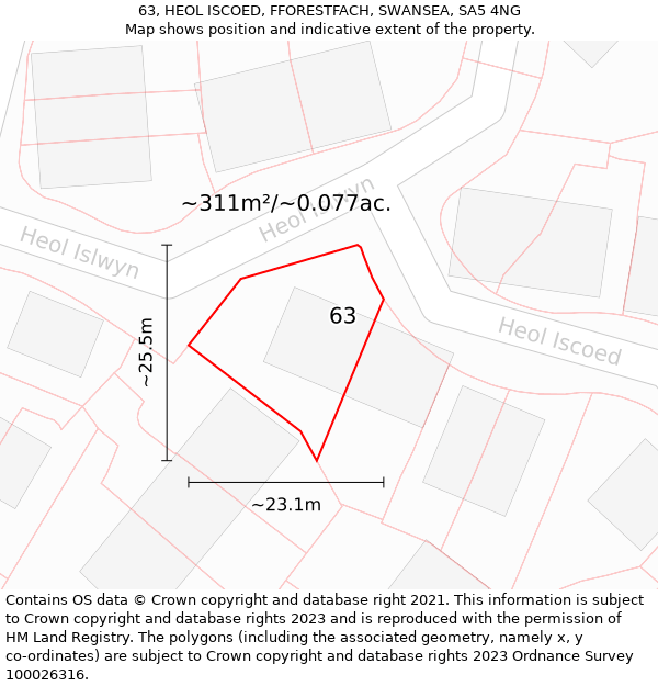 63, HEOL ISCOED, FFORESTFACH, SWANSEA, SA5 4NG: Plot and title map