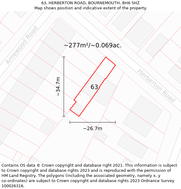 63, HERBERTON ROAD, BOURNEMOUTH, BH6 5HZ: Plot and title map