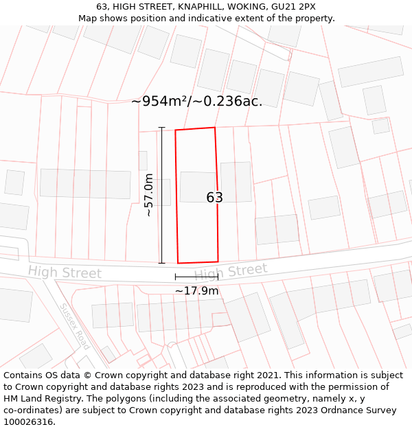 63, HIGH STREET, KNAPHILL, WOKING, GU21 2PX: Plot and title map