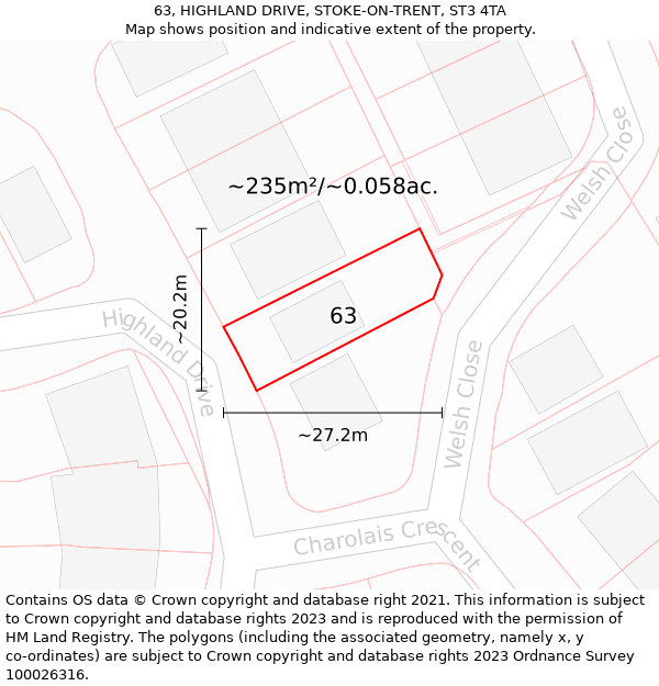 63, HIGHLAND DRIVE, STOKE-ON-TRENT, ST3 4TA: Plot and title map