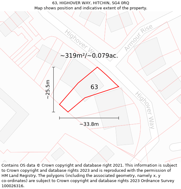 63, HIGHOVER WAY, HITCHIN, SG4 0RQ: Plot and title map