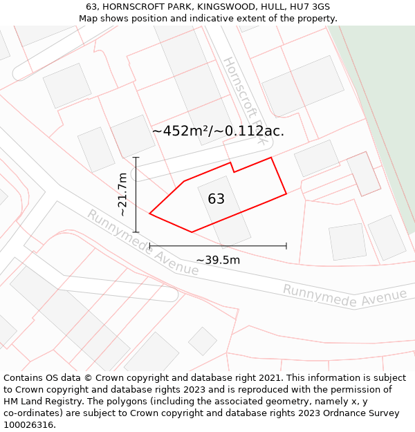 63, HORNSCROFT PARK, KINGSWOOD, HULL, HU7 3GS: Plot and title map