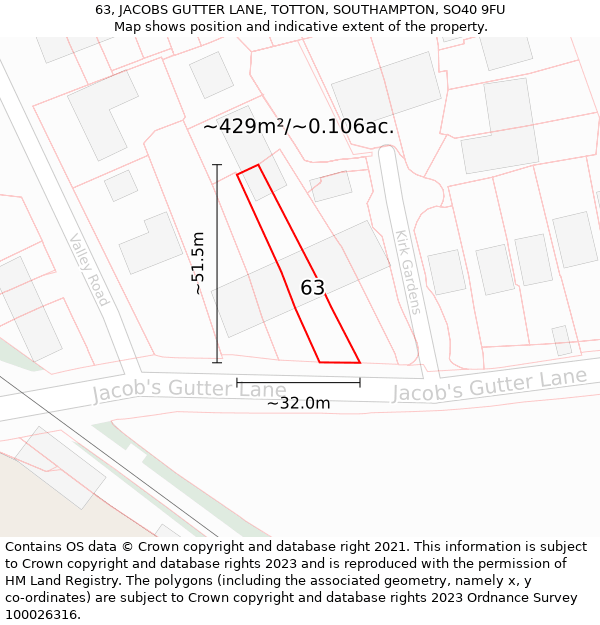 63, JACOBS GUTTER LANE, TOTTON, SOUTHAMPTON, SO40 9FU: Plot and title map