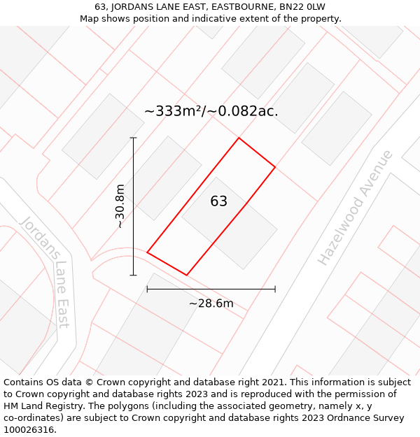 63, JORDANS LANE EAST, EASTBOURNE, BN22 0LW: Plot and title map