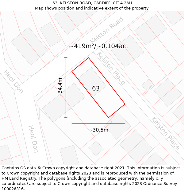 63, KELSTON ROAD, CARDIFF, CF14 2AH: Plot and title map