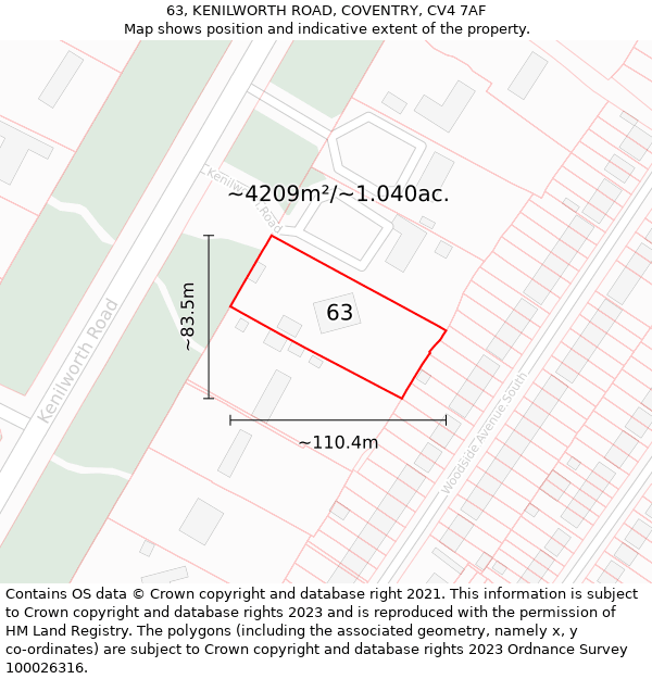 63, KENILWORTH ROAD, COVENTRY, CV4 7AF: Plot and title map