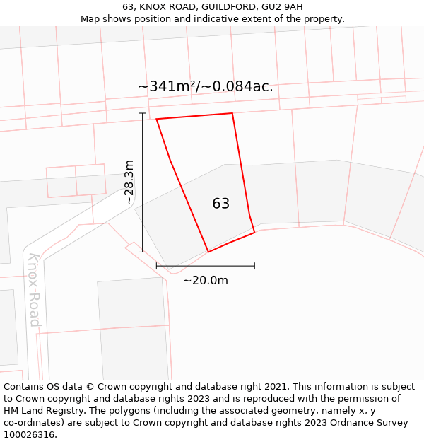 63, KNOX ROAD, GUILDFORD, GU2 9AH: Plot and title map