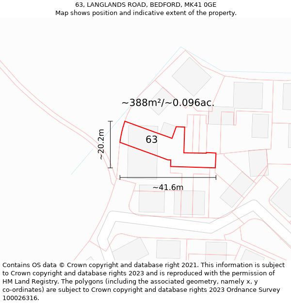 63, LANGLANDS ROAD, BEDFORD, MK41 0GE: Plot and title map