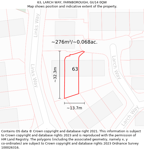 63, LARCH WAY, FARNBOROUGH, GU14 0QW: Plot and title map