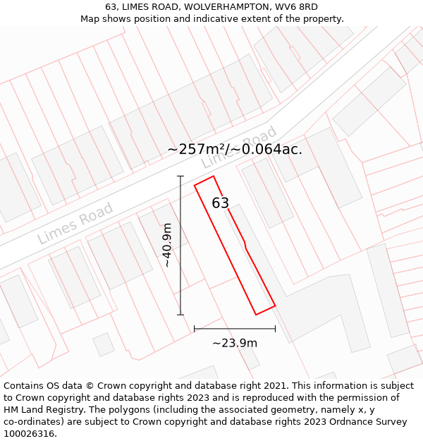 63, LIMES ROAD, WOLVERHAMPTON, WV6 8RD: Plot and title map