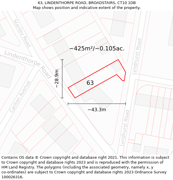 63, LINDENTHORPE ROAD, BROADSTAIRS, CT10 1DB: Plot and title map