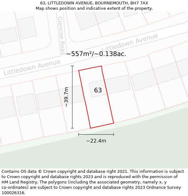 63, LITTLEDOWN AVENUE, BOURNEMOUTH, BH7 7AX: Plot and title map
