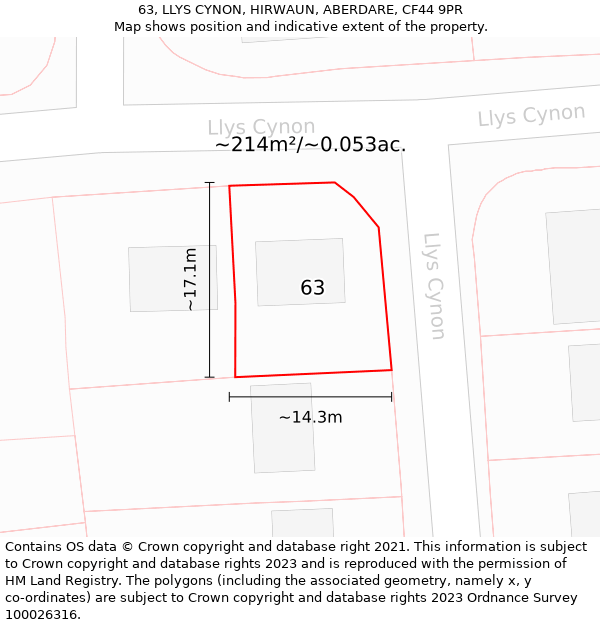 63, LLYS CYNON, HIRWAUN, ABERDARE, CF44 9PR: Plot and title map