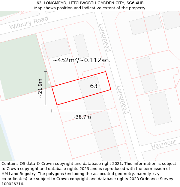 63, LONGMEAD, LETCHWORTH GARDEN CITY, SG6 4HR: Plot and title map