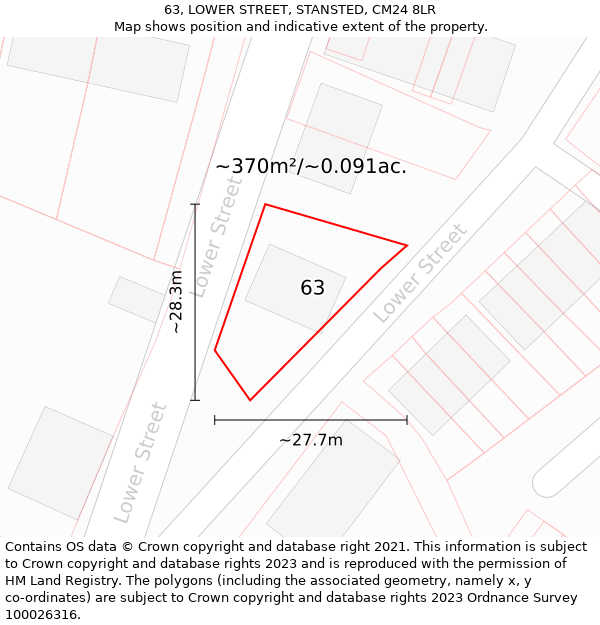 63, LOWER STREET, STANSTED, CM24 8LR: Plot and title map