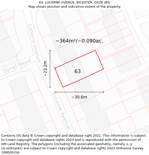 63, LUCERNE AVENUE, BICESTER, OX26 3EG: Plot and title map