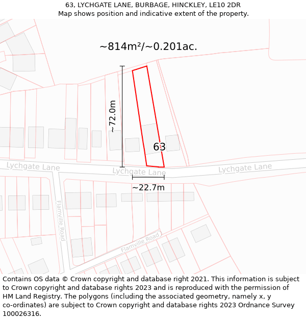 63, LYCHGATE LANE, BURBAGE, HINCKLEY, LE10 2DR: Plot and title map