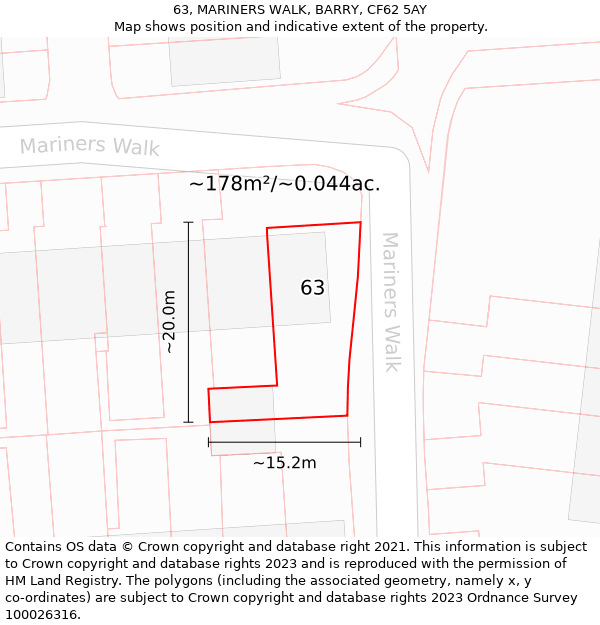 63, MARINERS WALK, BARRY, CF62 5AY: Plot and title map