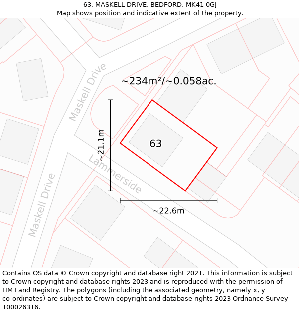 63, MASKELL DRIVE, BEDFORD, MK41 0GJ: Plot and title map