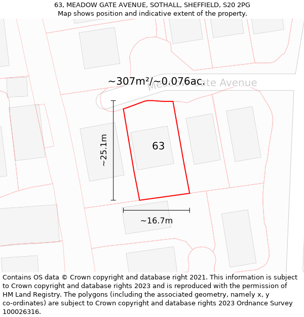 63, MEADOW GATE AVENUE, SOTHALL, SHEFFIELD, S20 2PG: Plot and title map